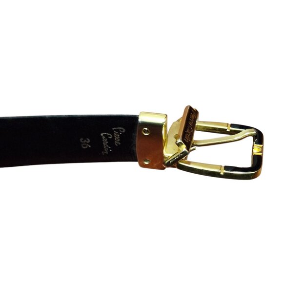Pierre Cardin Size 36 Leather Belt Reversible Black Brown Gold Buckle - Picture 4 of 8